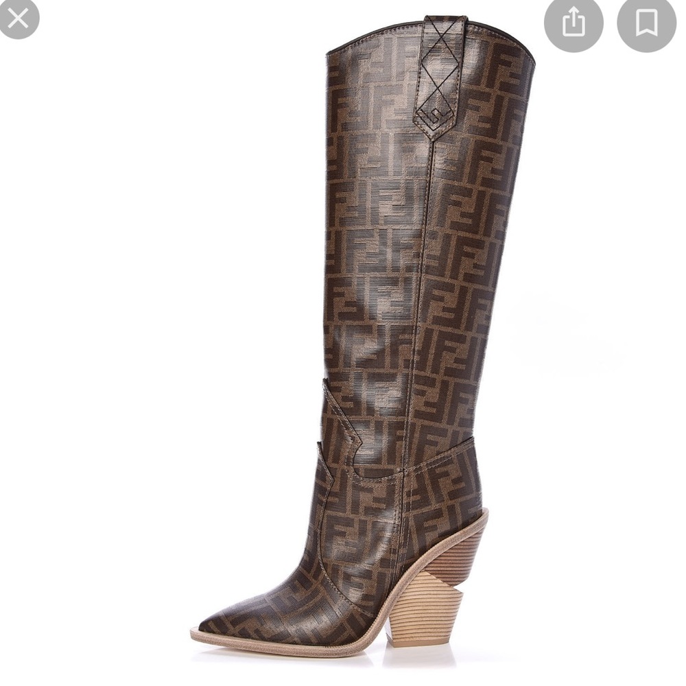 FENDI FF tall cowboy boots !! Authenticated by Poshmark. Too small. OBO 😞😥🙁😔